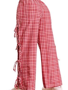 Red Gingham Tie-Side Wide Leg Pants Womens Medium